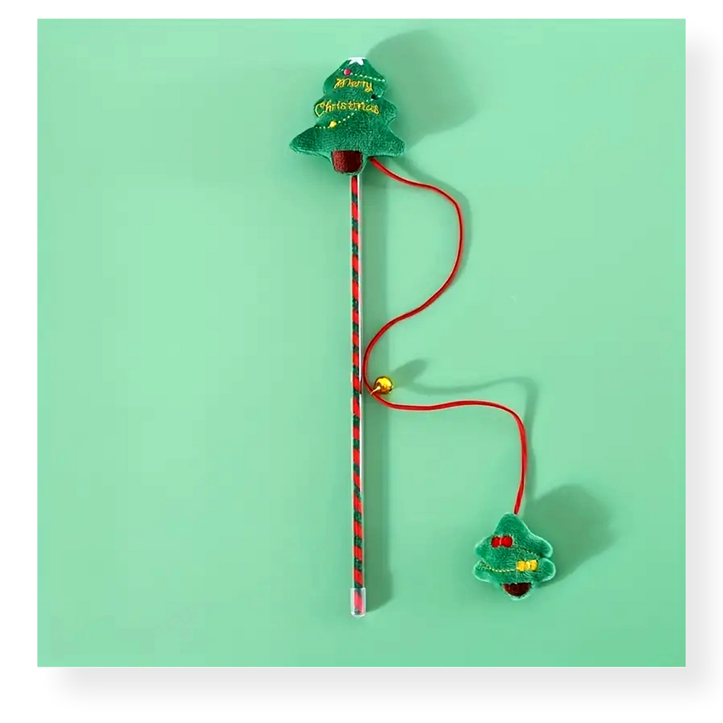 Feline Fine Best Christmas Ever Tree Cat Wand Toy