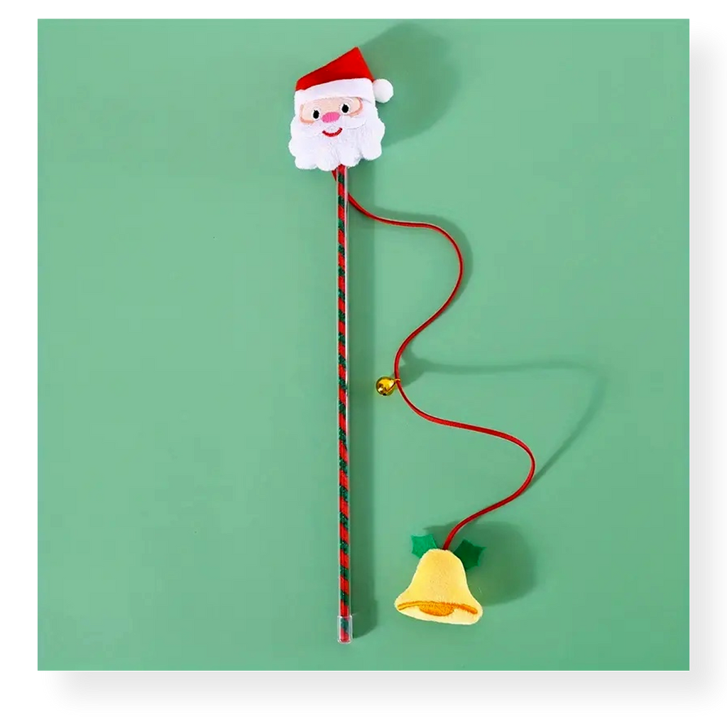 Feline Fine Best Christmas Ever Santa Cat Wand Toy