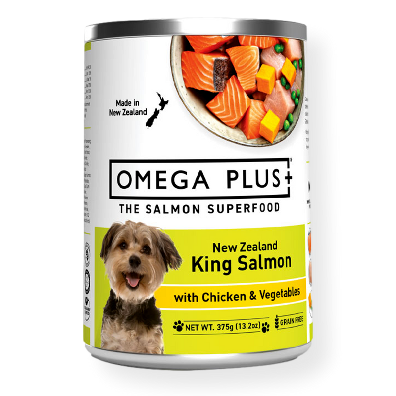 Omega Plus Canned Dog Food King Salmon & Chicken with Vegetables 375g