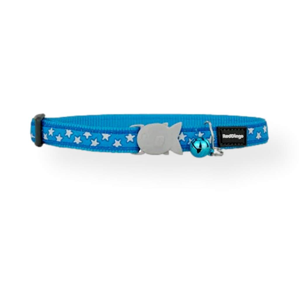 Red Dingo Cat Collar Stars White on Turquoise
