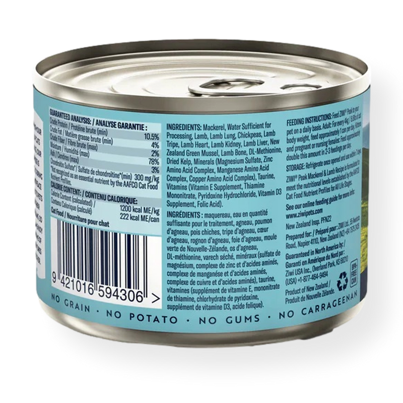 Ziwi Peak Canned Mackerel And Lamb Cat Food 185g