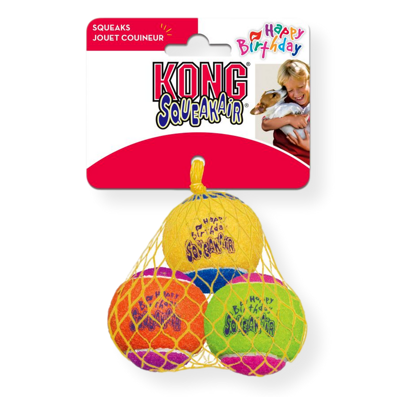 Kong Air Birthday Squeaker Ball Medium 3 pack Kong Air Birthday Squeaker Ball Medium