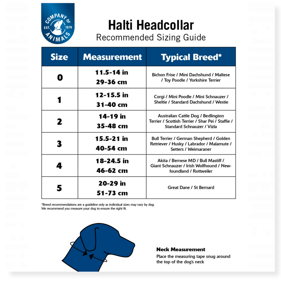 Halti collar sizes discount
